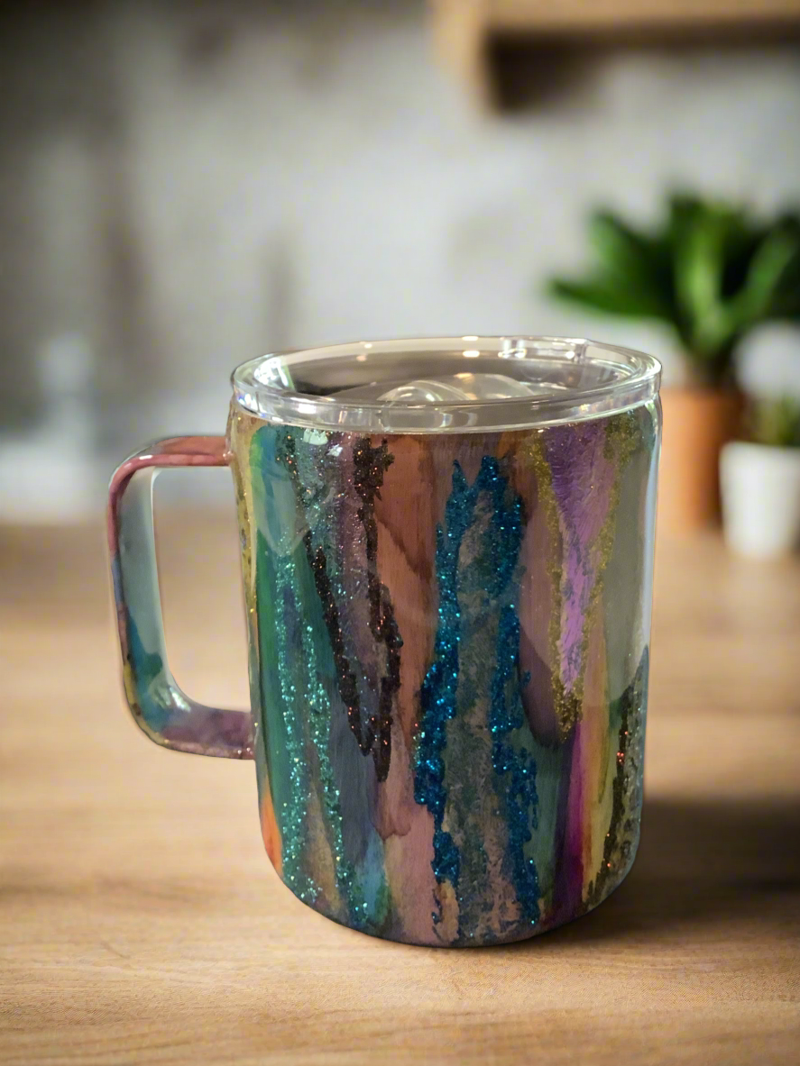 RTS 14oz coffee mug with wood grain and glitter