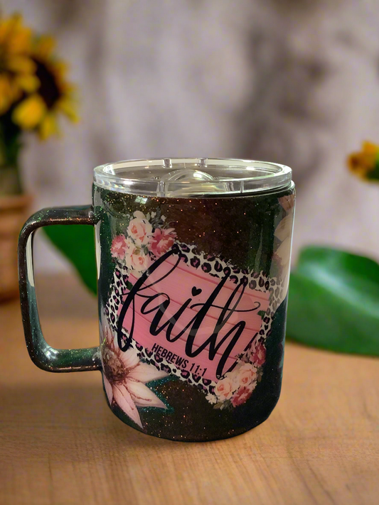 RTS 14ozhandle coffee mug “faith Hebrews 11:1” color shift base