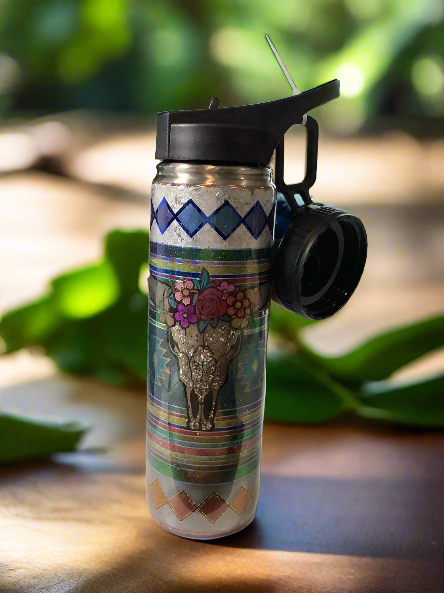 RTS 25oz Duo hydro tumbler cow skull and serape